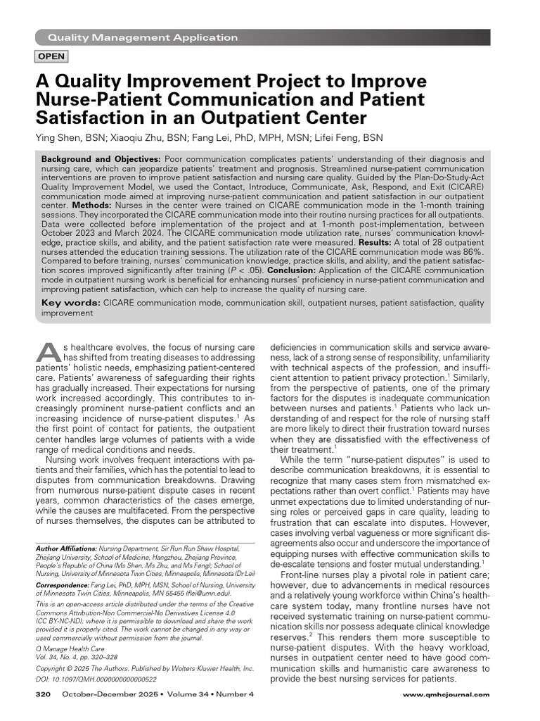 A Quality Improvement Project To Improve Nurse-Pat | PDF | Nursing ...