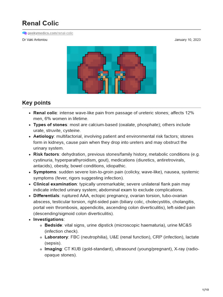 Renal Colic | PDF | Kidney | Gastroenterology