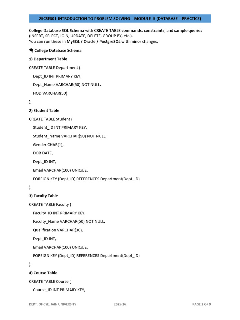 College Database (Queries) | PDF | Databases | Information Retrieval