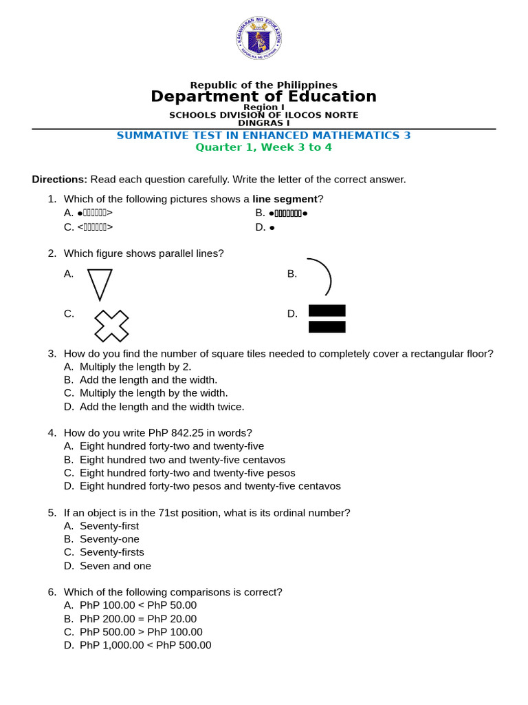 Enhanced Mathematics Summative Test | PDF