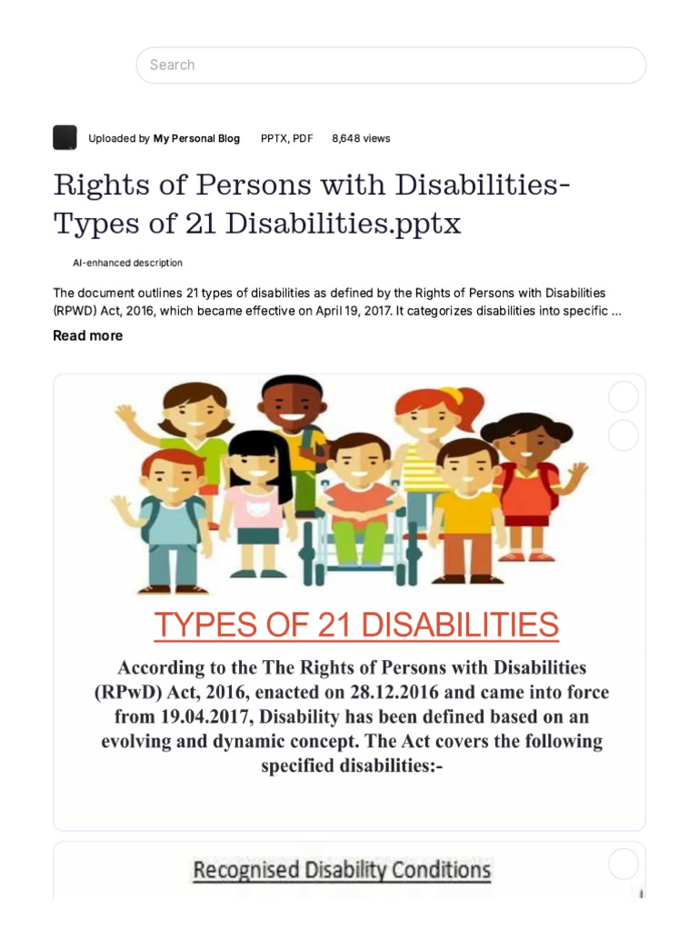Rights of Persons With Disabilities - Types of 21 Disabilities | PDF ...
