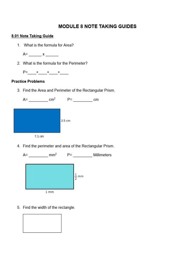 ALL Module 8 Notes Taking Guides | PDF | Area | Volume