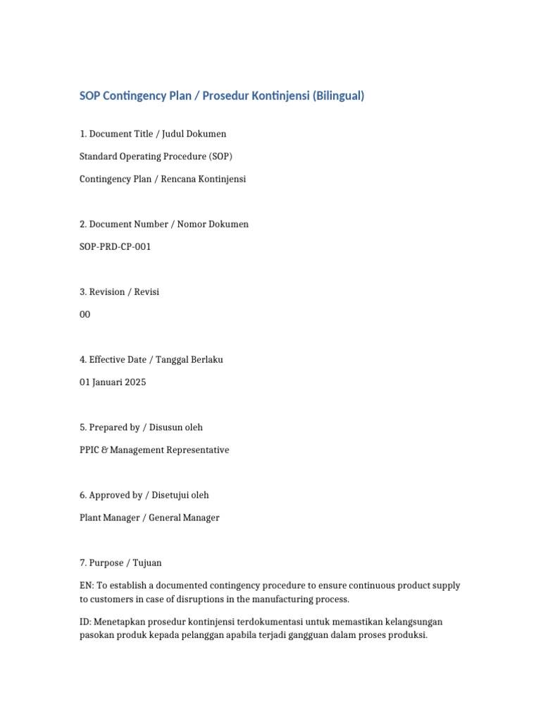 Full SOP ContingencyPlan | PDF | Logistics