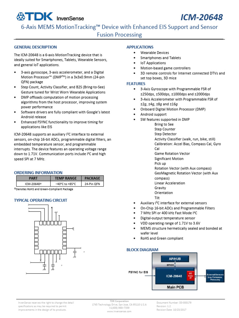 Ds 000179 Icm 20648 v1.2 Typ | PDF | Accelerometer | Gyroscope