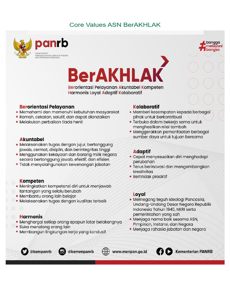 Core Values Asn Berakhlak | PDF