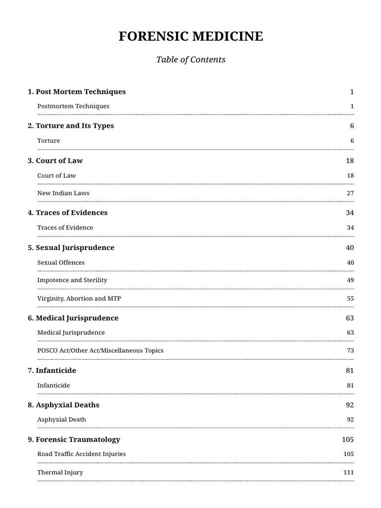 Forensic Medicine - Table of Contents | PDF | Forensic Science | Autopsy