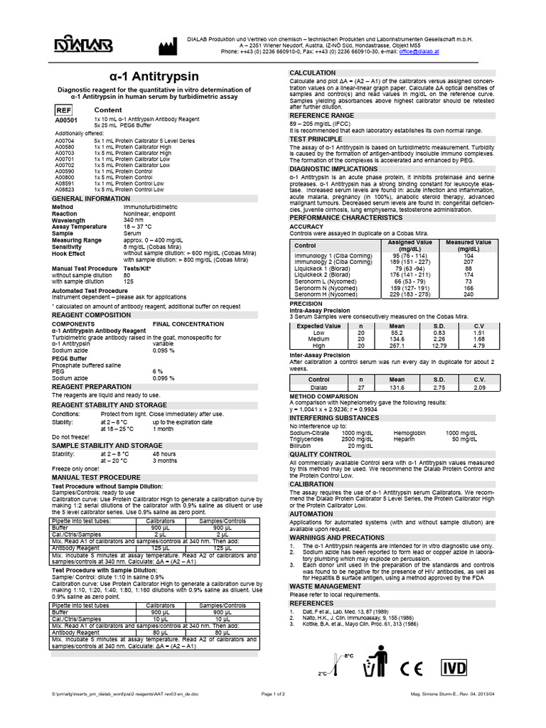AAT Rev04 en - de | PDF | Blood Plasma | Assay