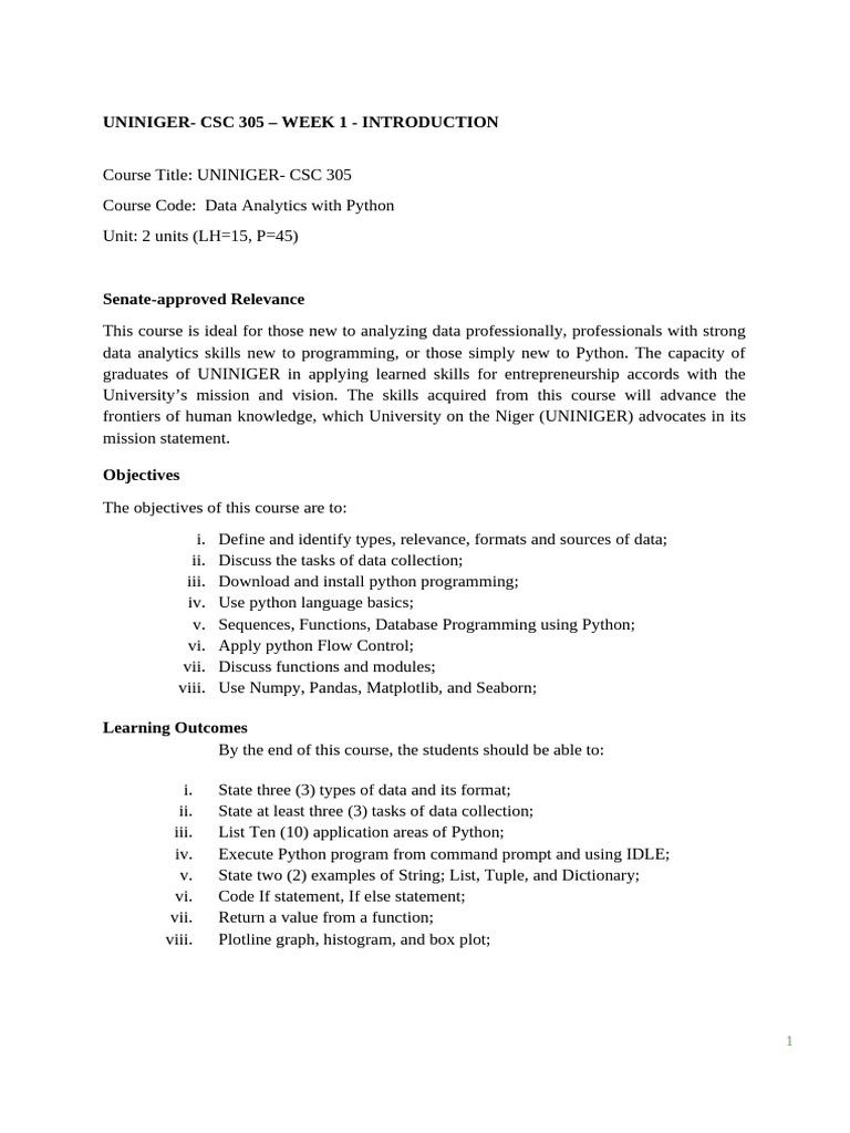 COS 305 Wk 1-Introduction | PDF | Python (Programming Language) | Data ...