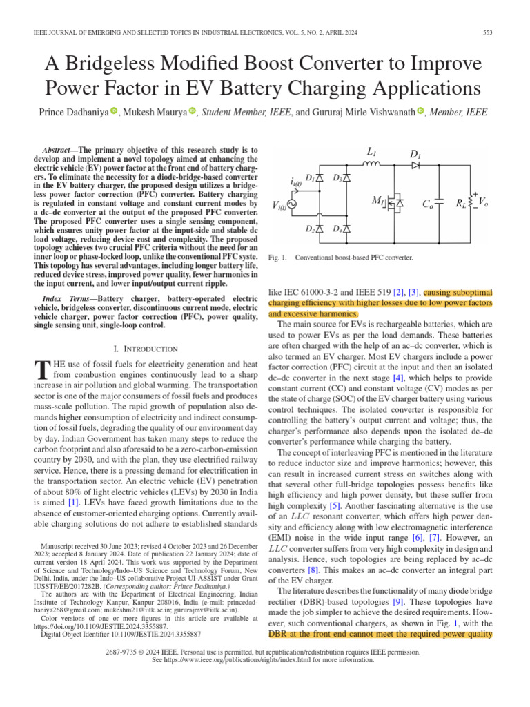 A Bridgeless Modified Boost Converter To Improve Power Factor in EV ...