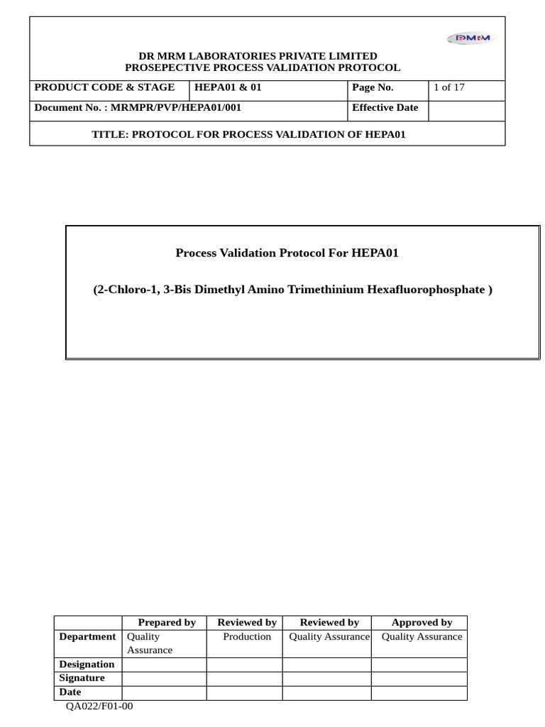 HEPA01 Propestive Validation Protocol | PDF | Distillation | Chlorine