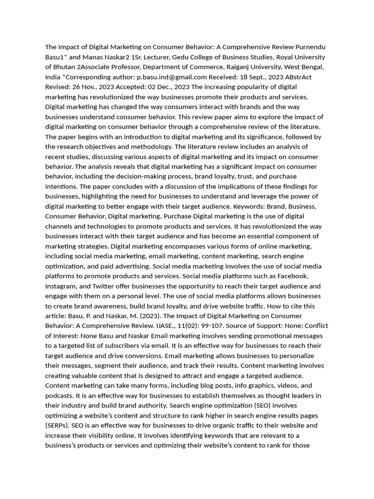 The Impact of Digital Marketing On Consumer Behavior SPRRRR | PDF ...