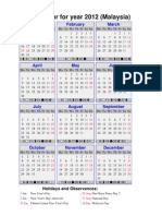 Calendar For Year 2012