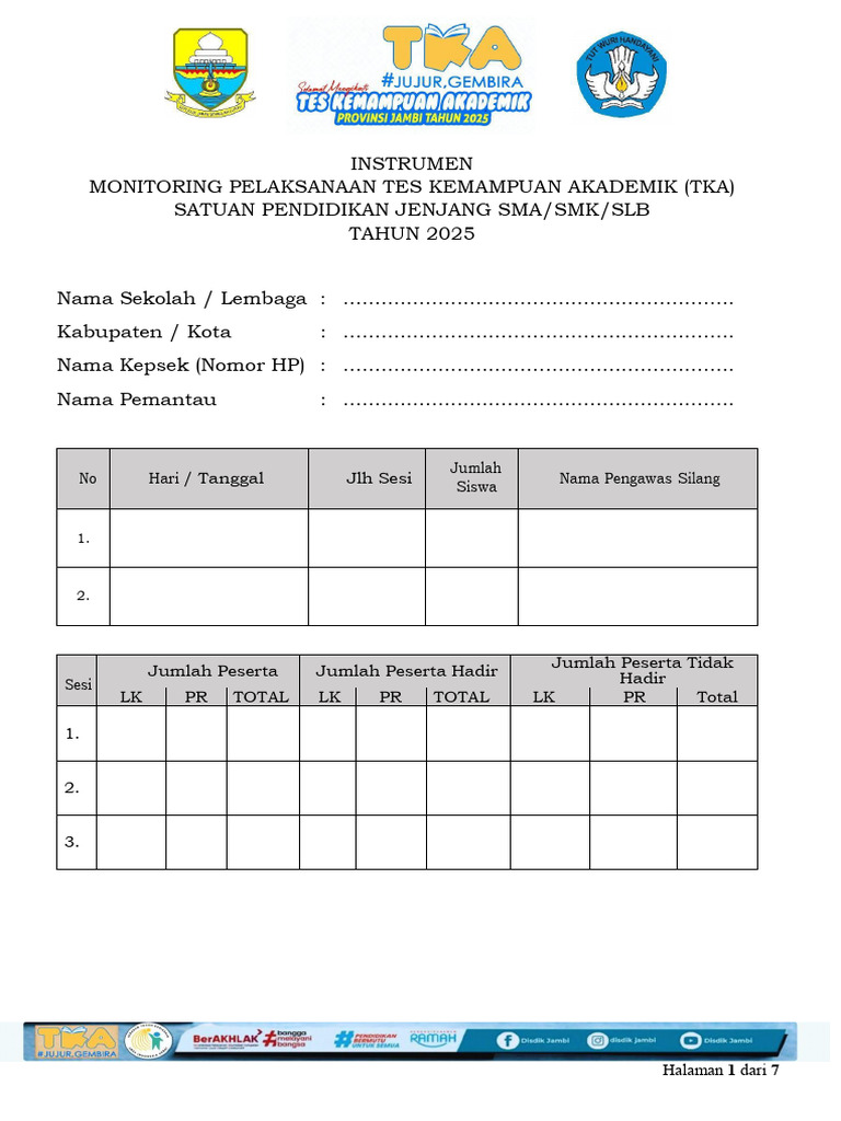 Instrumen Tka Tahun 2025 | PDF