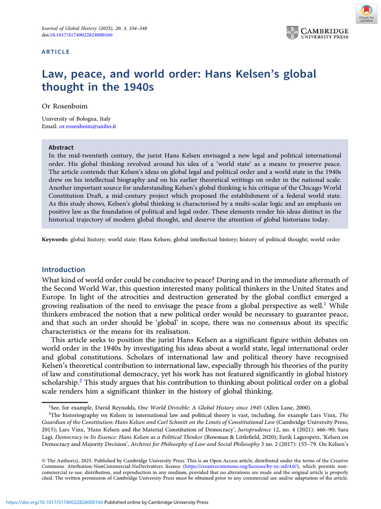 Or Rosenboim_Law, peace, and world order. Hans Kelsen’s globalthought ...