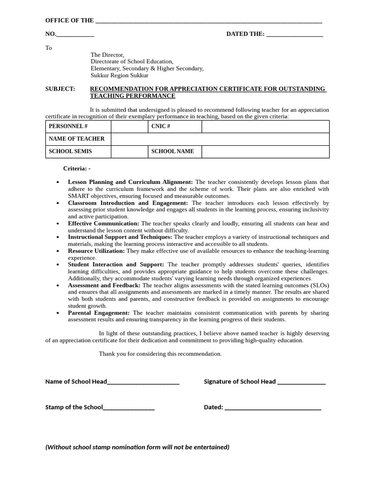 letter | PDF | Teachers | Educational Assessment