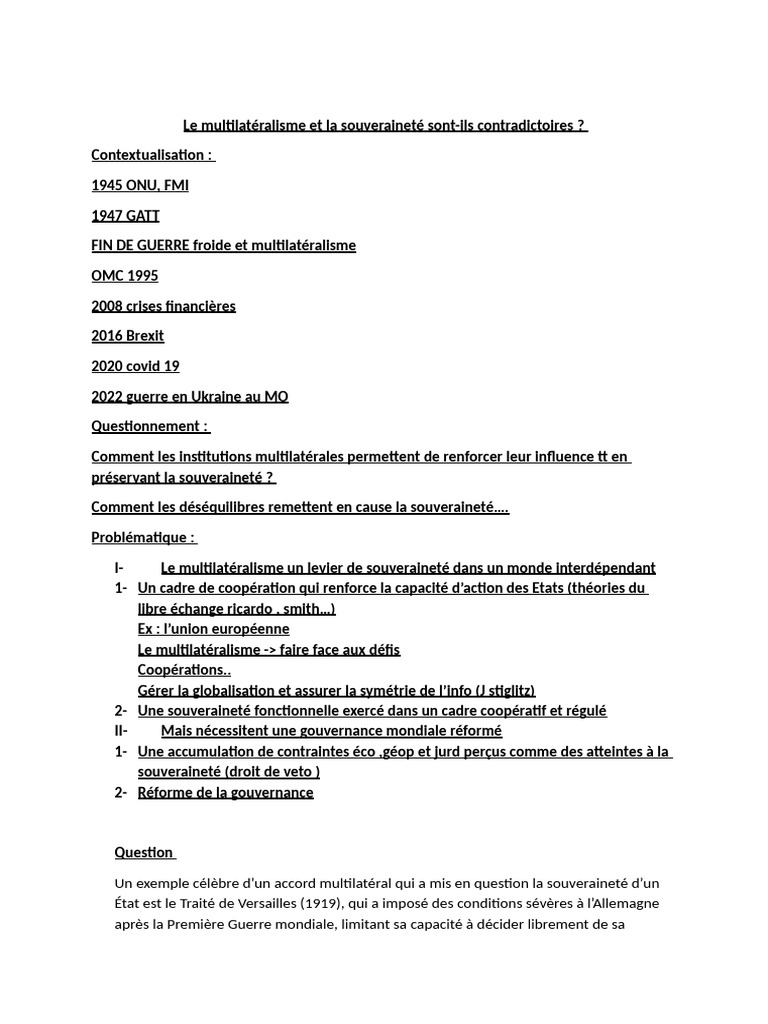 Le Multilatéralisme Et La Souveraineté Sont Elles Compatibles | PDF ...