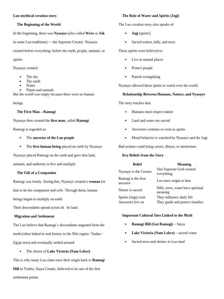 Luo Mythical Creation Story | PDF | Creation Myths | Creator Deity