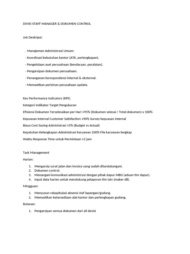 Job Desk Staff Manager | PDF