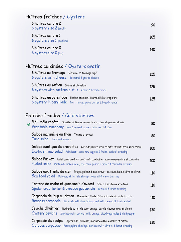 Menu Ostréa 2025 | PDF | sauce | Curry