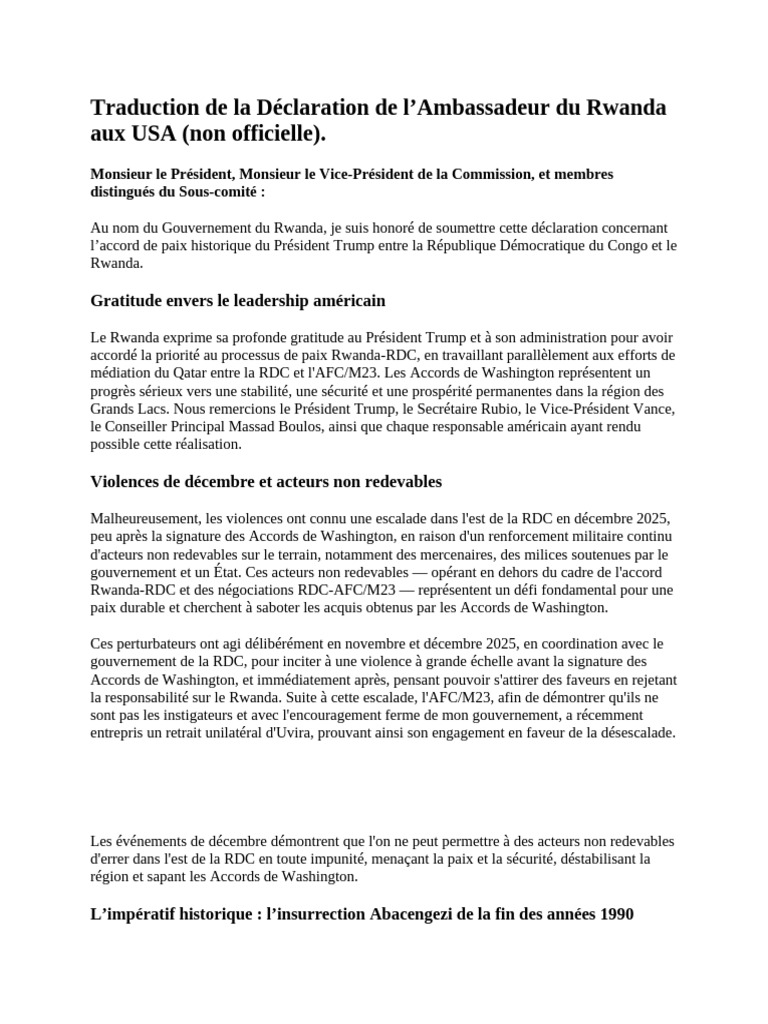 Traduction (Non Officielle) de La Déclaration de L'ambassadeur Du ...