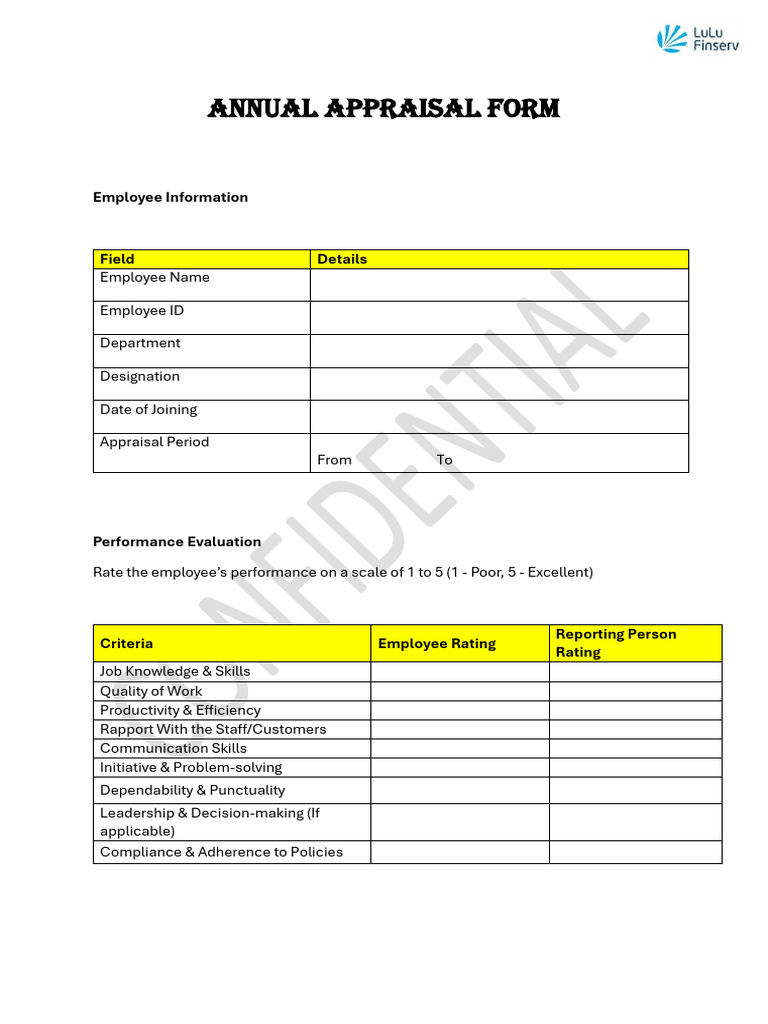 Annual Appraisal Form-LFS | PDF