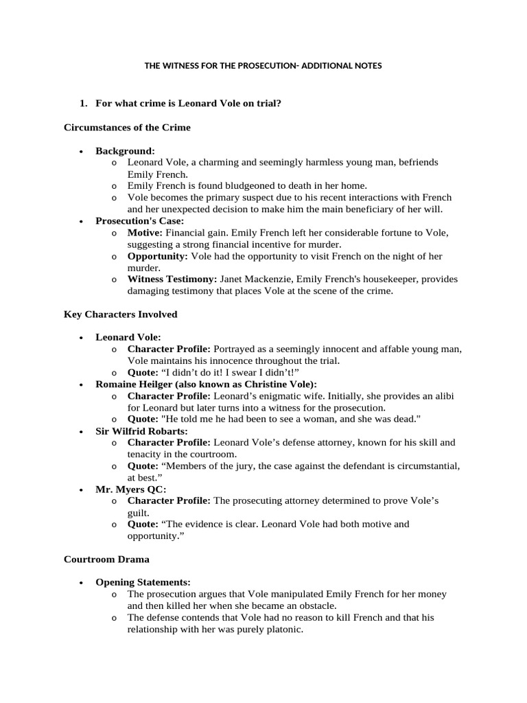 Witness For The Prosecution-Additional Notes | PDF | Witness
