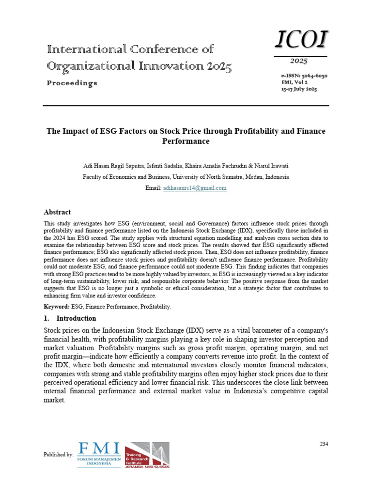 The Impact of ESG Factors On Stock Price Profitability and Finance ...