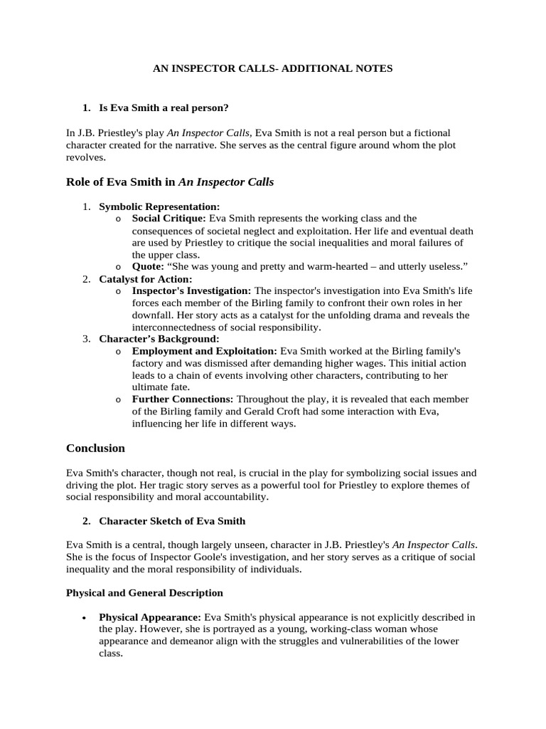 An Inspector Calls - Additional Notes | PDF | Guilt (Emotion) | Empathy