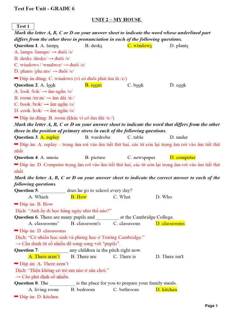 (GV) Test For Unit 2 - GB6. | PDF