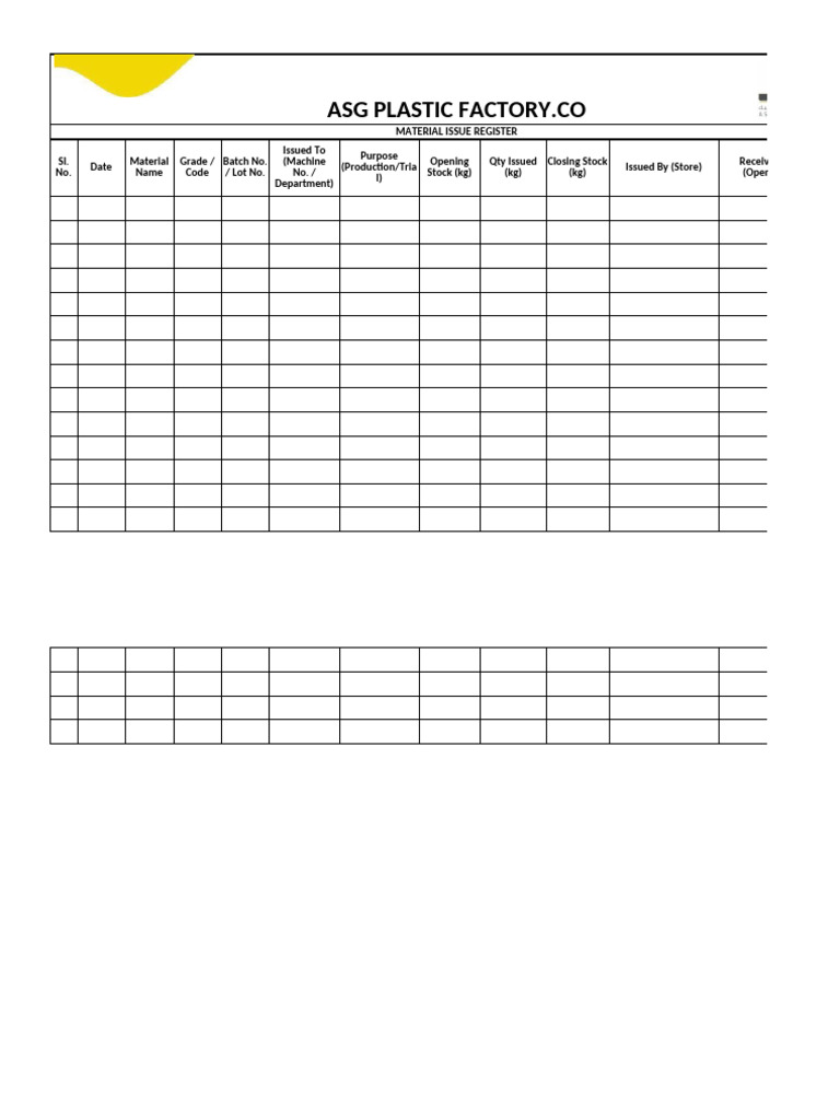 Material Issue Register | PDF