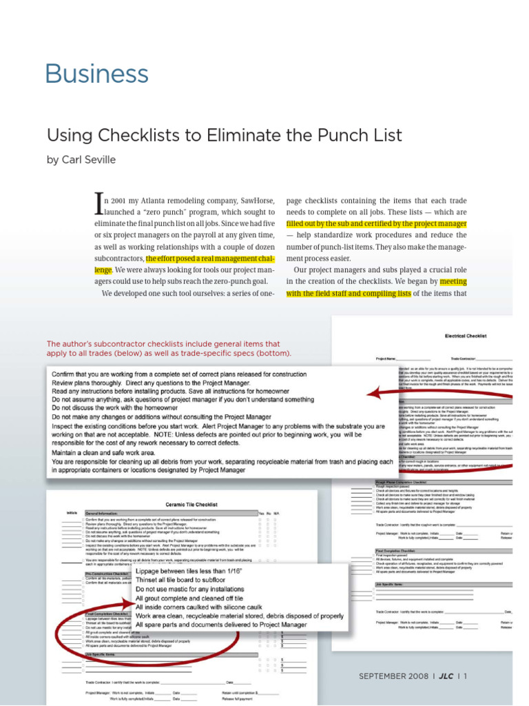 Minimum Punchlist Checklist | PDF