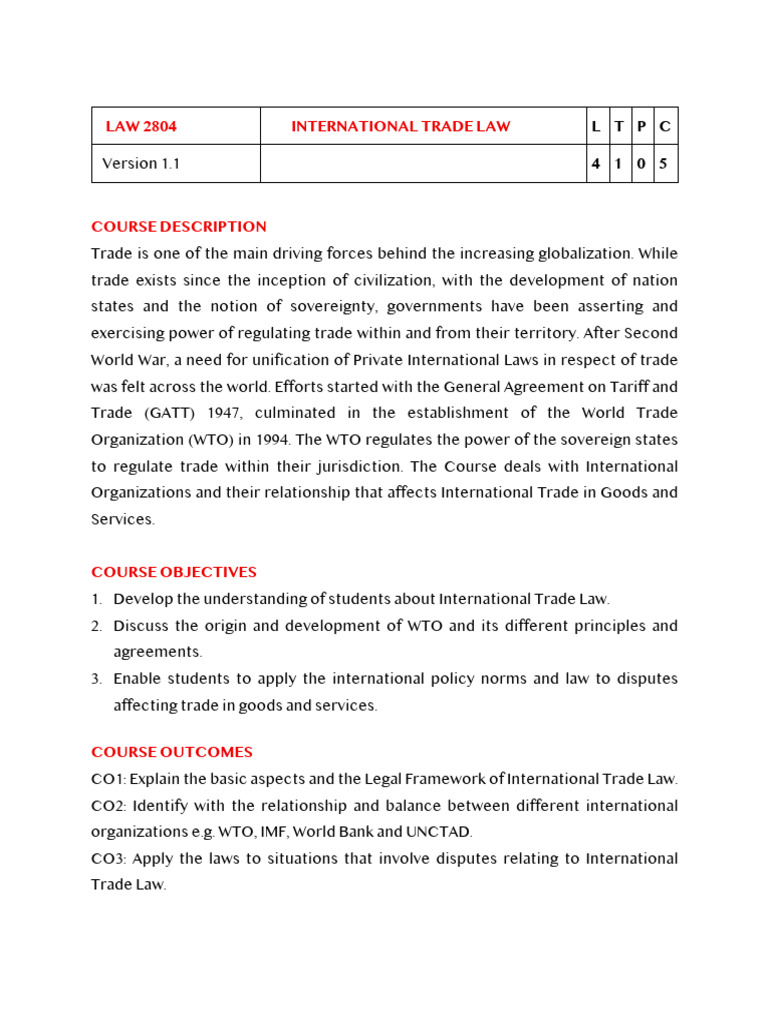 International Trade Law Syllabus | PDF | World Trade Organization ...