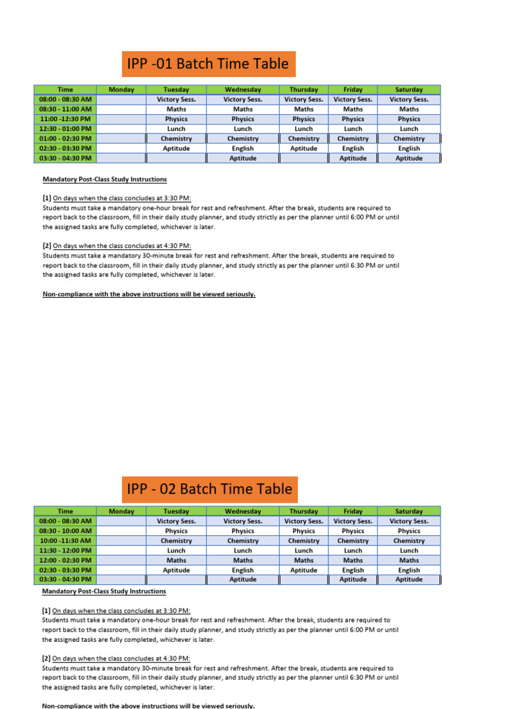 26 Jan - 01 Feb Time Table | PDF
