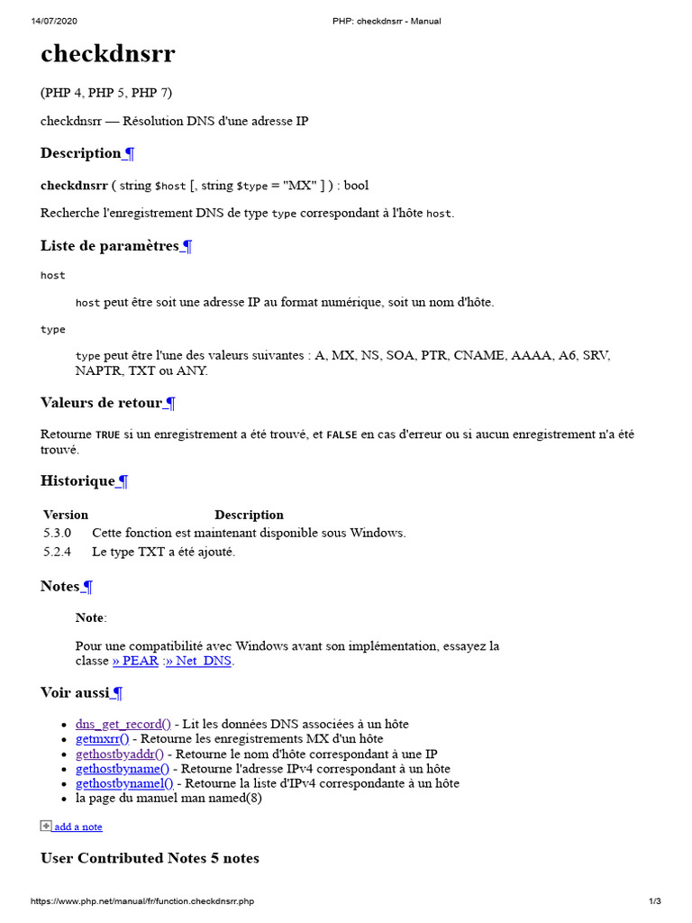 PHP - Checkdnsrr - Manual | PDF | Système de noms de domaines ...