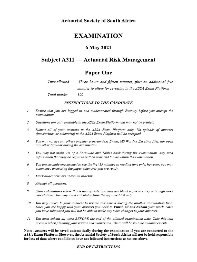A311-June-2021-Exam-–-A311A | PDF | Insurance