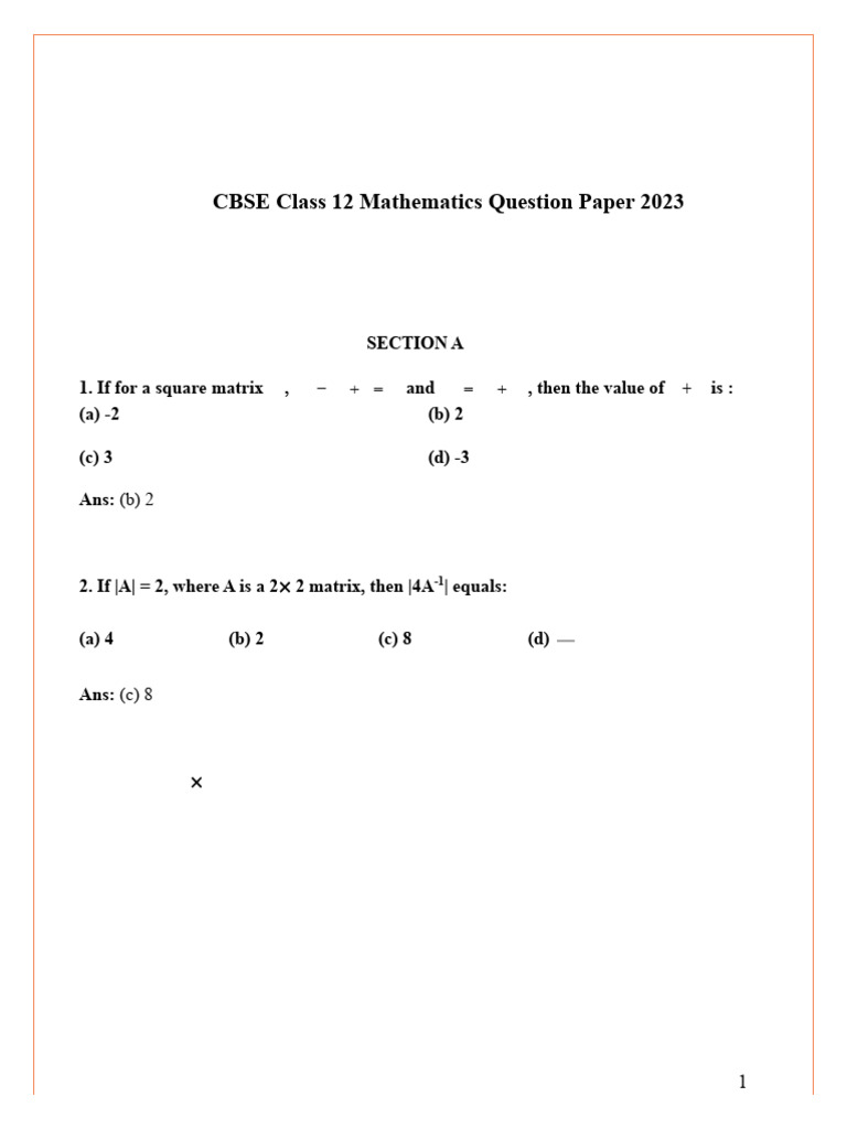 Class 12 Maths 2023 Set-1 (65!1!1) Question Paper With Solutions | PDF ...