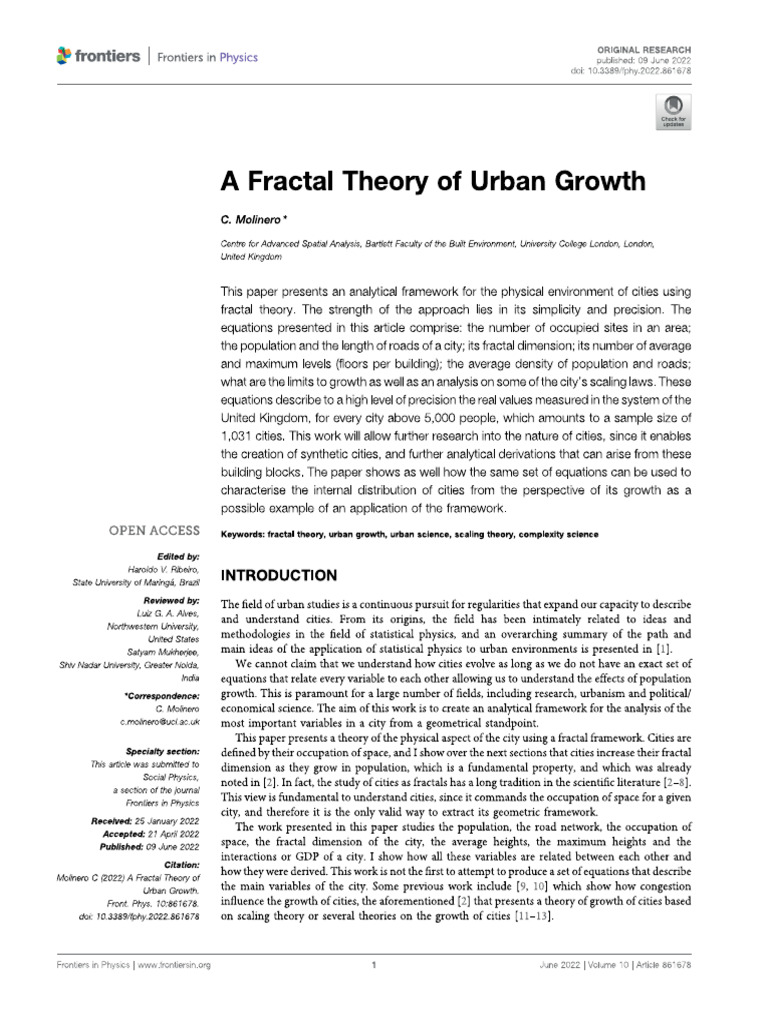 A Fractal Theory of Urban Growth | PDF