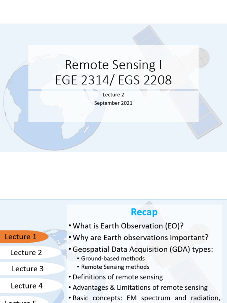 EGE2314 - EGS2208 Remote Sensing I Lecture II - Physical Basis of RS ...