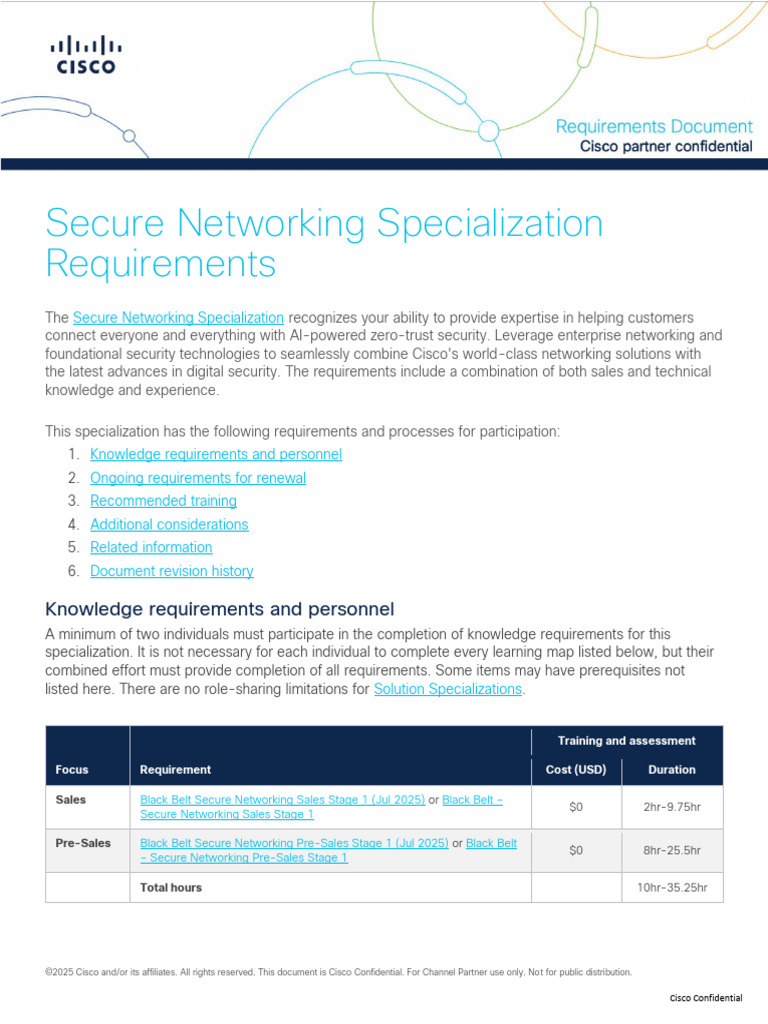 Secure Networking Solutions Specialization Requirements | PDF
