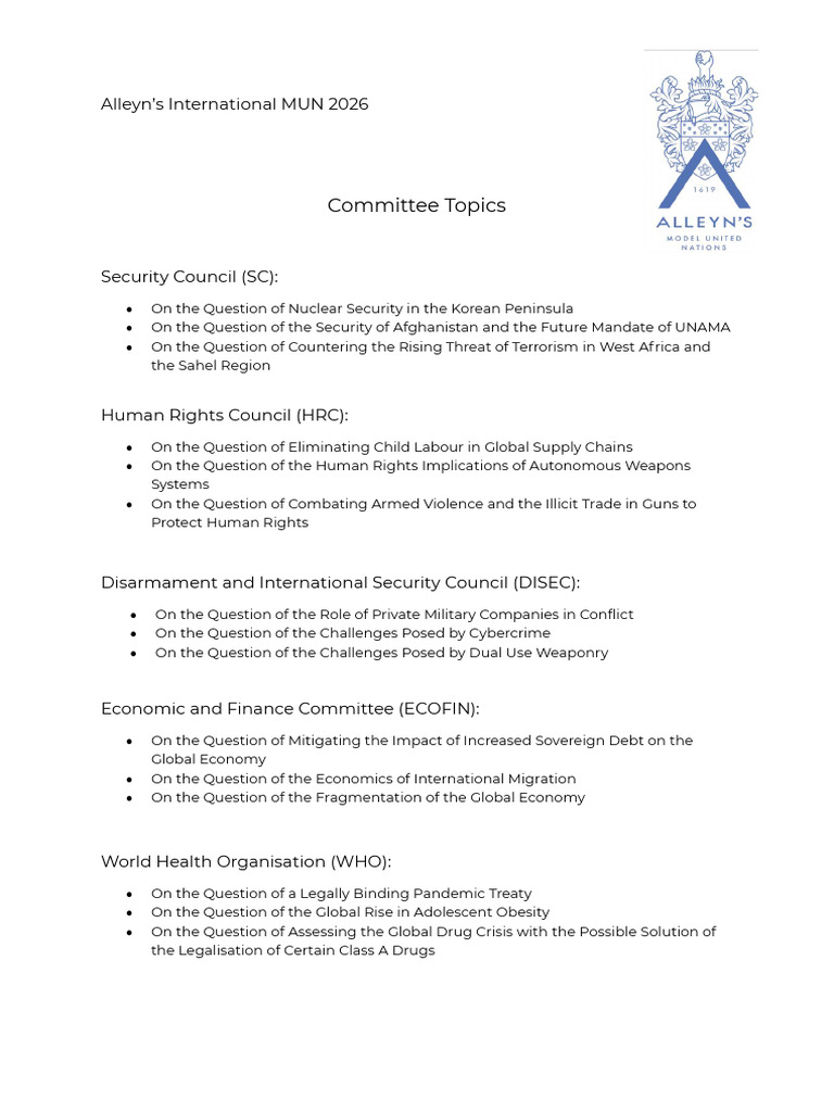 MUN Committee Topics Example | PDF