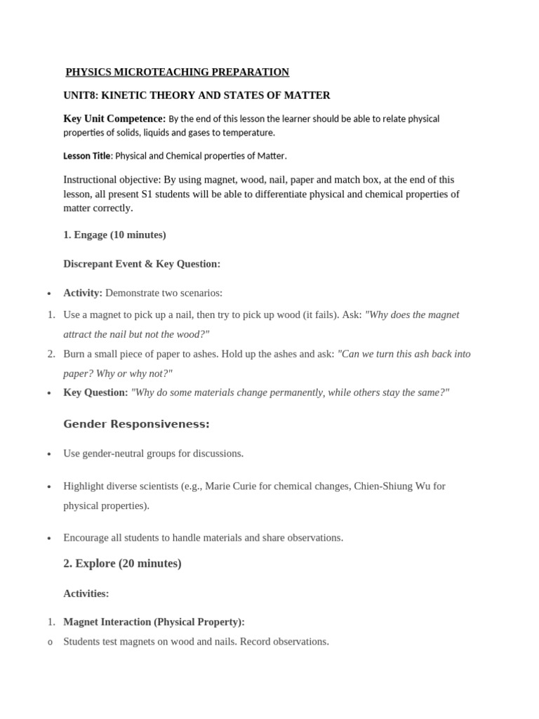 Physics Micro Unit8 Plan | PDF | Chemical Substances | Matter