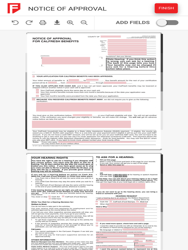 Fill - Notice of Approval For Calfresh Benefits ( | PDF | Humanitarian ...