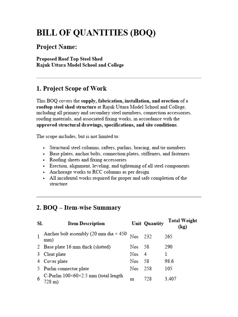 Final_BOQ (1) | PDF | Civil Engineering