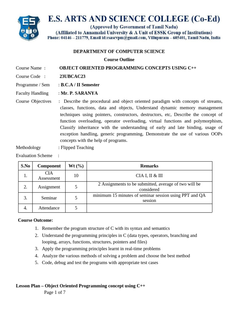 Oops With C++ For I Bca Ii Sem | PDF | Method (Computer Programming ...