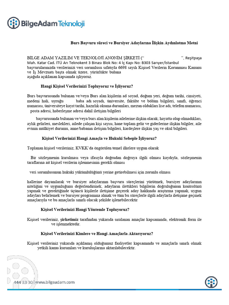 BilgeAdam BursAdayAydinlatmaMetni | PDF