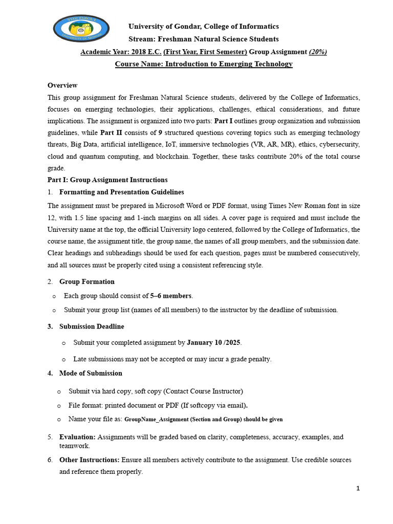 EMT Group Assignment For Freshman Natural Science Students | PDF ...
