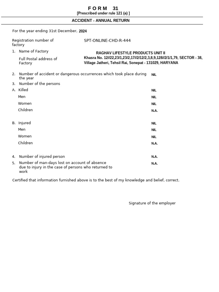 Form 31 Annual Return | PDF