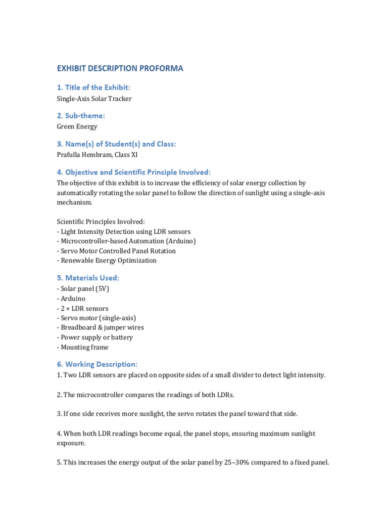 Single Axis Solar Tracker Proforma | PDF