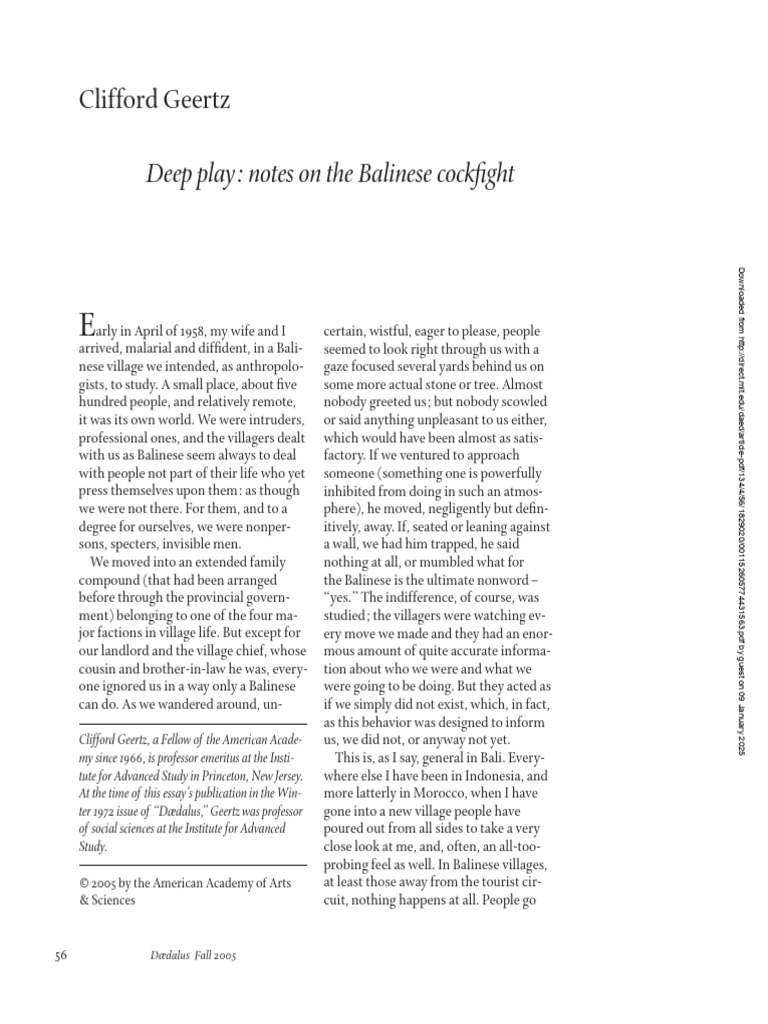 Deep Play: Notes On The Balinese Cock GHT: Clifford Geertz | PDF | Bali