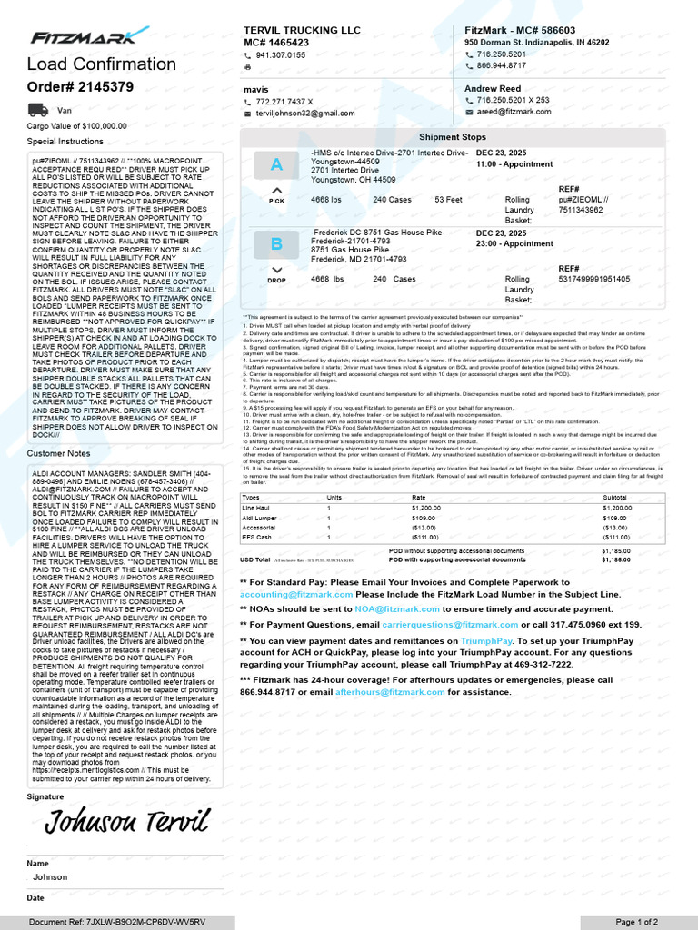 Load Confirmation 2145379 | PDF | Cargo | Freight Transport